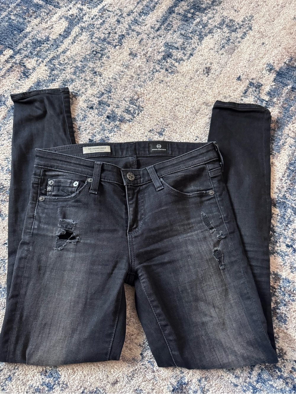 AG Adriano Goldschmmied Black Distressed Skinny Jeans
